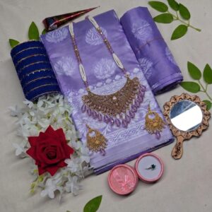 Purple color katan saree gift combo package