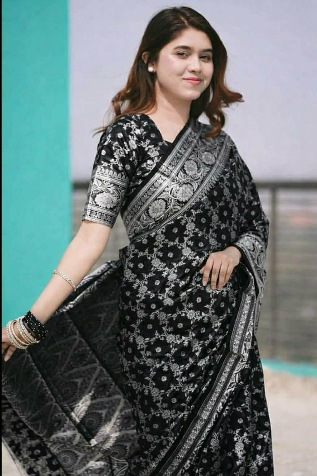 Black Katan Saree - For Wife gift package - Image 2