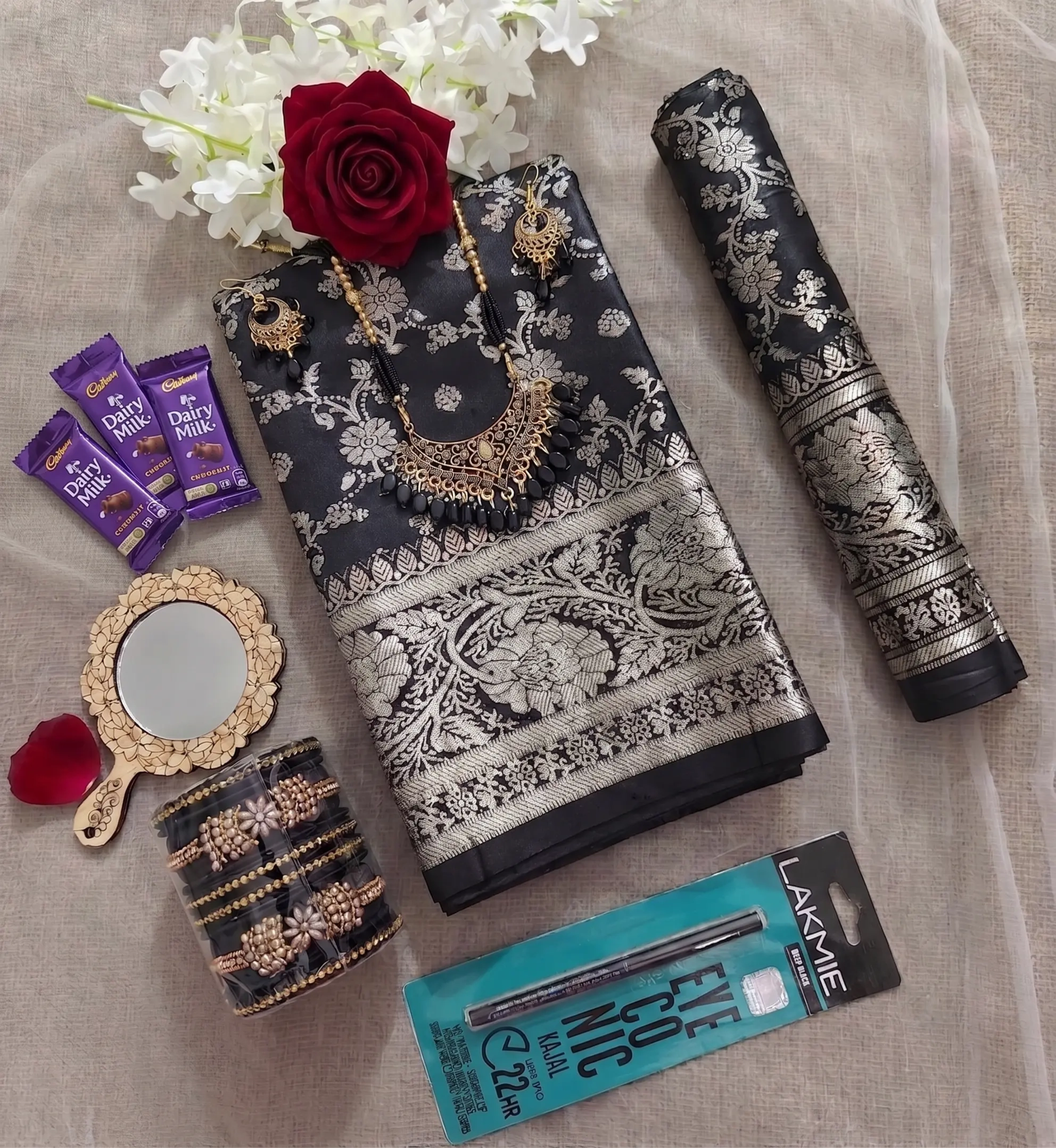 Black Katan Saree - For Wife gift package